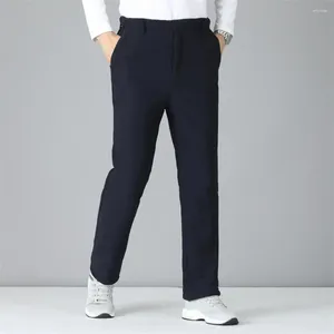 Men's Pants Side Pocket Suit Mid-aged Winter Solid Color With Elastic High Waist Thickened Fleece Lining Windproof