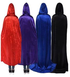 halloween costumes witch hood cloak festive party Medieval vampire wizards Velvet Hooded Cloaks Wicca Long Robe for adult children1104681