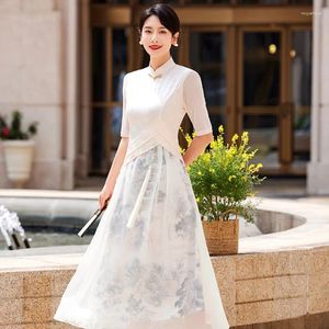 Abbigliamento etnico Mom Mom's Mom Bettance Chinese Dress Fring Summer Cheongsam Donne Elegante Elegante tradizionale Slimt Temperament Stampa di moda