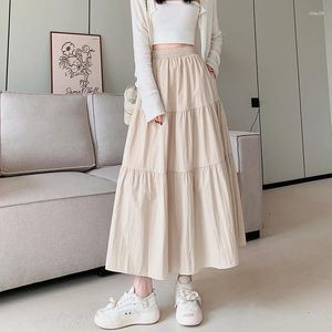 Skirts Chic Women Pockets A-Line Long Ladies Casual Loose Elastic High Waist Midi Skirt 2024 Spring Summer L920