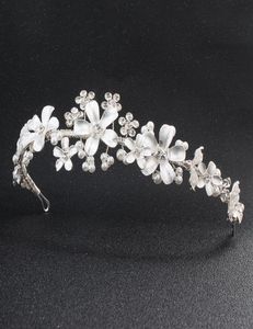 Bridal Wedding Crystal Rhinestone Hårband Crown Tiara Wedding Pearl Tiara Elfenben Vita smyckedekorationer för hår JCI0683214835