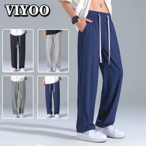 Erkek jogger s-4xl yaz pisti hızlı kurutma buz ipek gevşek rahat pantolon düz bol pantolonlar erkek lacivert eşofman sporu 240418