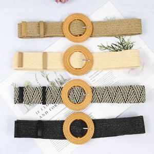 Belts Women Belt Bohemian Stretch Wide Belts Round Wooden Buckle Strap Waist Belts Female Dress Pants Waistband Apparel Accessories