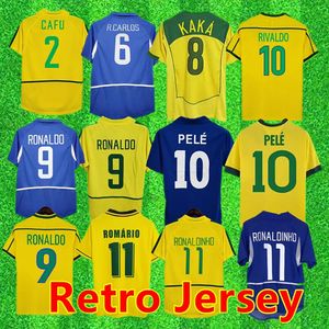 Brasil Vintage Jersey Romario Rivaldo Brazils Carlos Ronaldinho Camisa de Futebol 1998 2002 Ronaldo Kaka 2006 2000 1994 1970 1957 1950 Pele Retro Soccer Jerseys