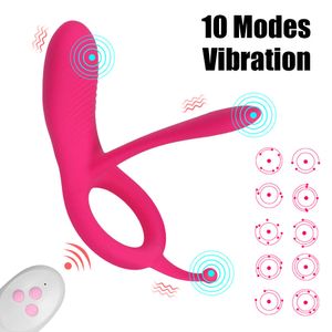 3 i 1 sexiga leksaker för par män penis ring kuk förlängande fördröjning utlösning vibratorer kvinnor klitoris stimulator anal plug erotic