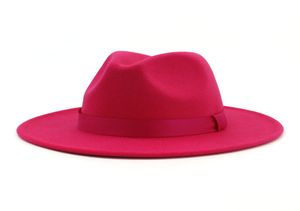 2020 Kvinnor Stylish Rosy Wool Felt Jazz Fedora Hats med Ribbon Wide Brim Panama Formal Hat Trilby Ladies Fascinator Dress Hats7153890