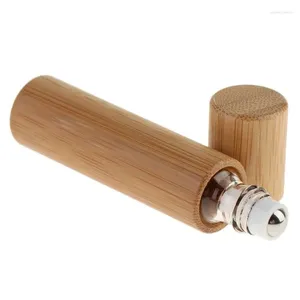 Storage Bottles 10ml Natural Bamboo Refillable Empty Essential Oil Perfume Fragrance Scent Steel Roller Ball Bottle