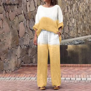 Pantaloni da due pezzi Pants Gradient Set per le donne Summer Beach Crop Top e Wide Leg Houvation Fashion Autfit