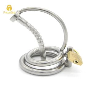 Wholesale- Prison Bird Stainless Steel Male Device with Catheter,Cock Cage,Virginity Lock,Penis Ring Adult Game,Cock Ring A0821782081