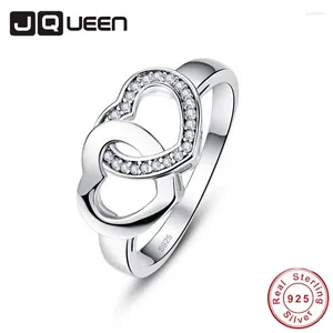 С боковыми камнями jqueen top fashion double heart cz Stone 925 Серебряное кольцо стерлингового кольца Натуральное кубическое подарок циркония ручной работы