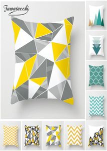 Fuwatacchi Green Yellow Geometric Cushion Cover Wave Mountain Arrowsホームチェアソファ枕カバー4545CM4882578の装飾的な枕