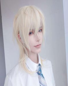 Peruker meifan kort cosplay lolita anime pruik manlig stil hår hög temperatur fiber syntetisk lång häststjärna ljus blond beskärning fo2538868