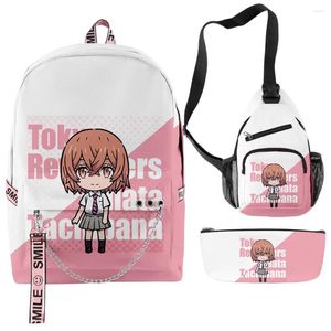 Carto -mochila Tokyo Revengers 3pcs/conjunto 3D Imprimir oxford notebook à prova d'água Caixa de lápis de bolsa de peito multifuncional