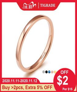 Tigrade 2mm Thin Titanium Ring Women Rose GoldBlackBlue Polished Simple Slim Rings for Man Female anel Wedding Engagement Band3936227