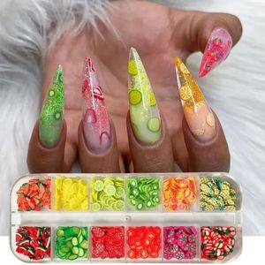 Смешанные 3D -фруктовые кусочки наклейка Полимерная глина DIY Designs Slice Lemon Lemon Nail Art Sliders.