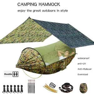 Hammocks Outdoor Hammock for Travel Camping Hiking Garden Hammock 2 Person Portable Hammock Sleep Swing with Mosquito Net Rain Fly Tarp