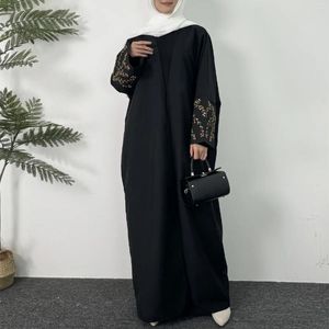 Etniska kläder broderier Öppna front Abaya långärmad maxi längd klänning kvinnor muslimsk kofta abayas kvinnor jilbabs ut kaftans