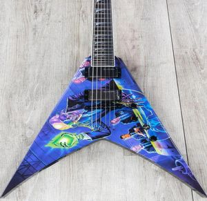 dimdave musdainemegadeth Rustinpeace Blue v Electry Guitar Hand Work Paint Top Groverチューナーアクティブピックアップ9VバッテリーB5949385