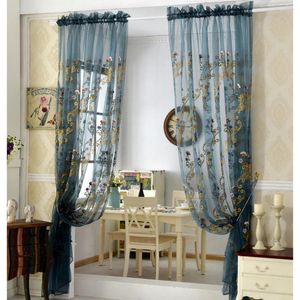 Kurtyna drzwi Europejskie luksusowe niebieskie zasłony tiulowe do salonu sypialnia haftowa przegroda Pańskie okno eleganckie jarm