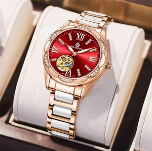 Panie Watch Rose Gold Diamond Hollow Automatyczne mechaniczne zegarek na rękę Kobiety luksusowy najlepszy marka ceramiczna pasek żeński zegar AA 210702304437