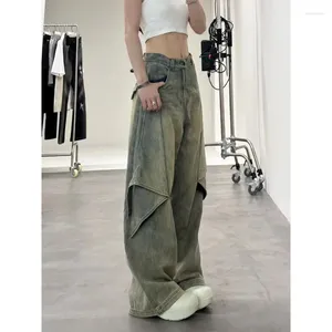 Kvinnors jeans American Retro tvättade 2024 Spring Summer Women Micro Flare Hög midja Rak Löst Wide Ben Draping Long Pants