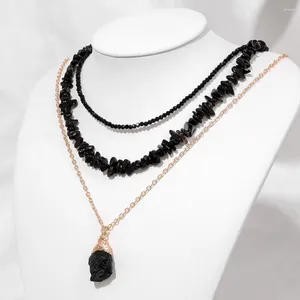 Pendant Necklaces Black Obsidian Stone Pendent Necklace Set Natural Crystal Agates Chip Vintage Female Jewelry Gift Mineral Choker