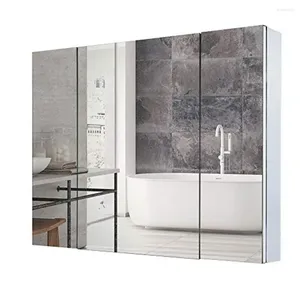 Storage Boxes 36"X26" Aluminum Double Door Bathroom Mirror Cabinet Adjustable Glass Shelves Modern Design & Organization