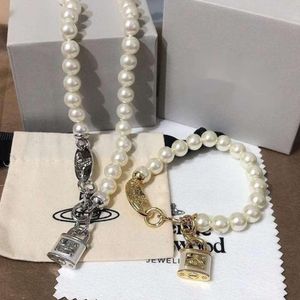 Satellite Viviennes Viviane Westwood Necklace Designer per donna Bracciale di gioielli Bracciale Pearl Head abbagliante Scollegoncola Saturno Filla alta versione