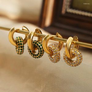 Brincos de argola de luxo de luxo de alta qualidade impermeável zircônia cúbica círculo duplo redondo aço inoxidável 18k brinco de ouro com banheira de ouro