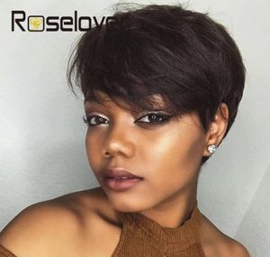 Pixie curto Corte Bob Hair Human Human Wigs Remy Brasilian Lace Front Wig Natural para Black Women3007986