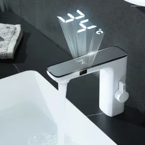 Bathroom Sink Faucets Sensor Basin Faucet Luxury Digital Display Brass And Cold Dual Mixer White Or Chrome