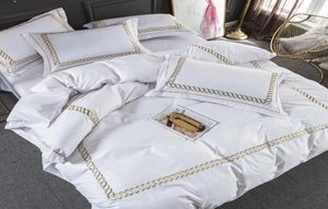 35 White Cotton Luxury elhome Bedding Set King Queen Size Bed Set Bedsheets Linen Set Embroidery Duvet Cover Pillowcase T200821593027