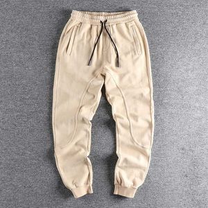 Men's Pants New heavyweight knitted sports pants for autumn and winter mens pure cotton washed drawstring loose casual sports ankle tie up pantsL2405