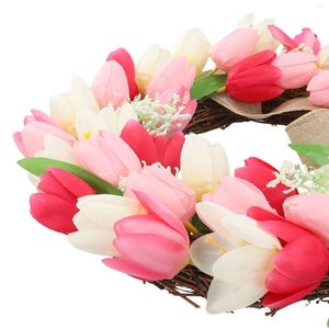 Flores decorativas Anel de vime de tulipa artificial Flor Wreath Spring Note Pacote Conteúdo Especificações de qualidade