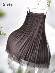 Gonne femminile midi di base long reversibile gonna reversibile in tulle in stile coreano elastico elastico a vita alta mesh faldas rosa 2024 estate k258