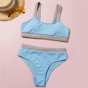 Lada de roupas de banho feminina Conjunto de praia sexy color rib biquíni acolchoado nado de natação feminino maiô 2 peças