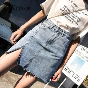 Röcke Frauen Mini für 2024 Frühlings Sommer Ankunft Casual High Taille A-Line Denim Short Light Bue Reißverschluss