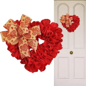 Fiori decorativi ghirlanda del cuore ghirlanda decorazioni per porte di San Valentino romantico con fiocchi e tela rossa 13.38 pollici di ornamento ornamento di ghirlanda