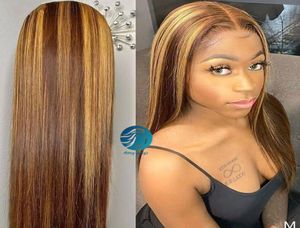 Honey Blond Ombre Color Invisible Full Lace Wig PrePlucked Hairline Highlight 150 Lace Front Human Hair Wigs Brazilian for Black 8799977