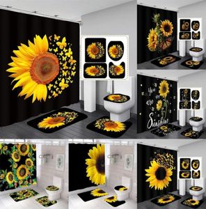 Shower Curtains Magic Butterfly Curtain Sets Black Yellow Art Country Flower Bathroom Decor Bath Mats Rug Toilet Cover 2209226391489