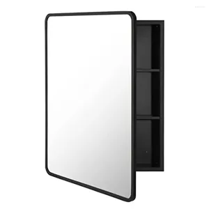 Storage Boxes 20" X 28" Farmhouse Black Metal Bathroom Mirror Cabinet With 2 Shelves Wall Or Recessed Mount Aluminum Construction Easy