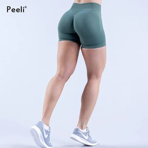 Aufprall nahtlose Shorts 45 gerippte Yoga Frauen Flex Scrunch Bum Fitnessstudio Beute laufen kurze Hintern Hebeplätze 240422