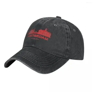 Ball Caps Amsterdam Hollanda Skyline Denim Beyzbol Kapağı Uluslararası Metropolis Erkekler Trucker Hat Bahar Açık Hava Spor Snapback