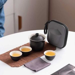 Conjuntos de Teaware Conjunto de Teaware Travel (uma panela e três xícaras) Tool portátil para camping de kung fu do melhor presente para os amantes da cultura de chá