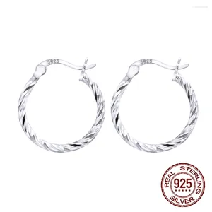 Hoop Earrings CWWZircons Trendy Twisted Round Genuine Sterling Silver 925 For Women Daily Engagement Fine Jewelry SE042