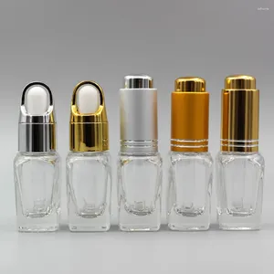 Storage Bottles Refillable Fancy Glass Dropper 10ml Square Clear Cosmetic Oil Bottle