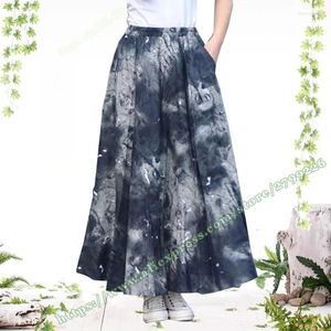 SAIRS MULHER SUMPLEM FEMANHO FEMANHO RETRO CASual Casual Vintage Cotton e linho jeans jeans maxi dobra a linha para feminino