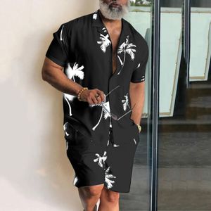 Summer Hawaiian Shirt and Shorts Set Beach Wear Clothes Men 2 Piece Vacation Outfit Button Up Shirts Button Up Tshirts 240428