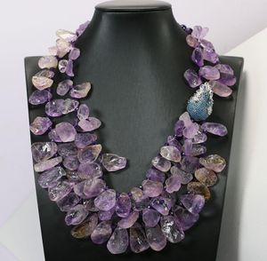 Guaiguai Jewelry Natural Ametrine 거친 둥근 둥근 측면 보라색 자수정 목걸이 Crystal CZ Pave 커넥터 펜던트 펜던트 wome9323661