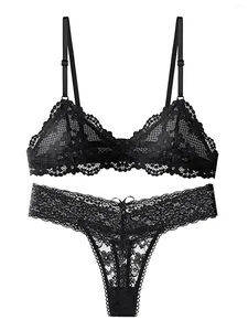 BRAS SETS VARSBABY WOMENS SEXY LACE BH THONG SET Olänket se genom trosor söta underkläder underkläder